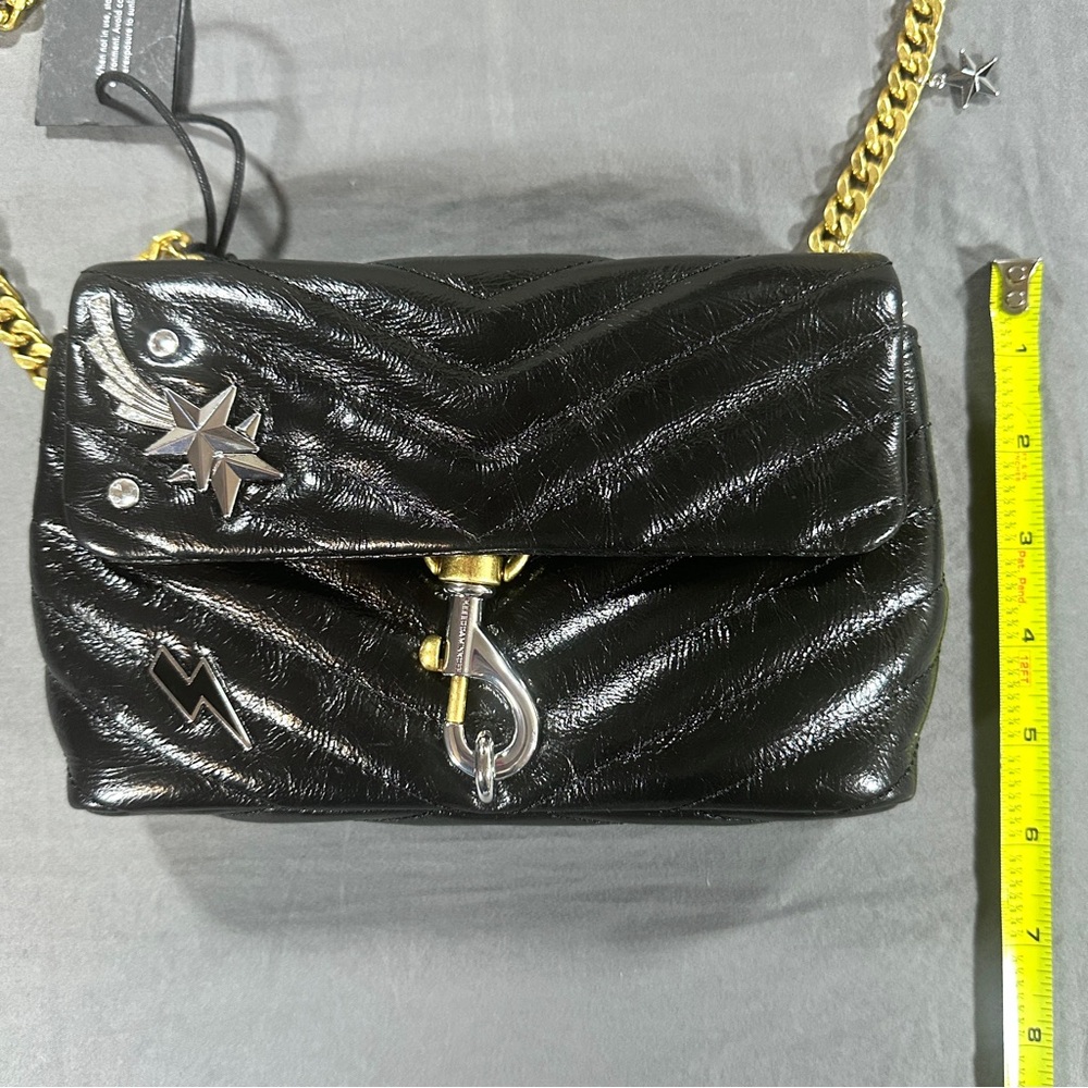 New Rebecca Minkoff Edie Leather Crossbody Bag Black Celestial Charm Quilted - Picture 8 of 14